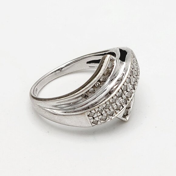 10k White Gold Diamond Ribbon Crossover Wrap Style Band Ring Sz. 7 - Picture 2 of 12